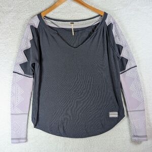 Free People Charcoal and Light Lavender Long Sleeve Top